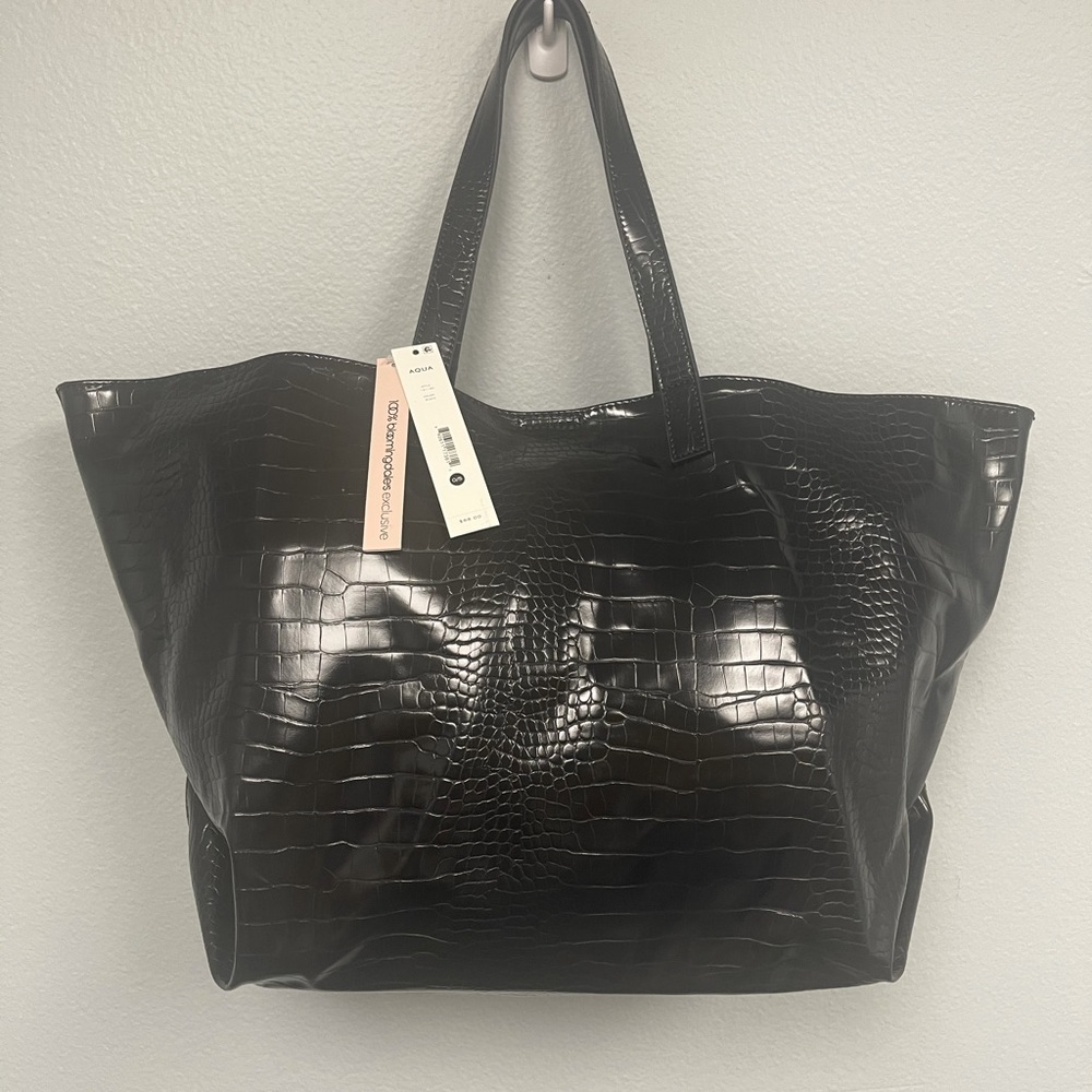 Aqua Brand New Shiny Black vinyl Alligator Finish Extra large tote bag